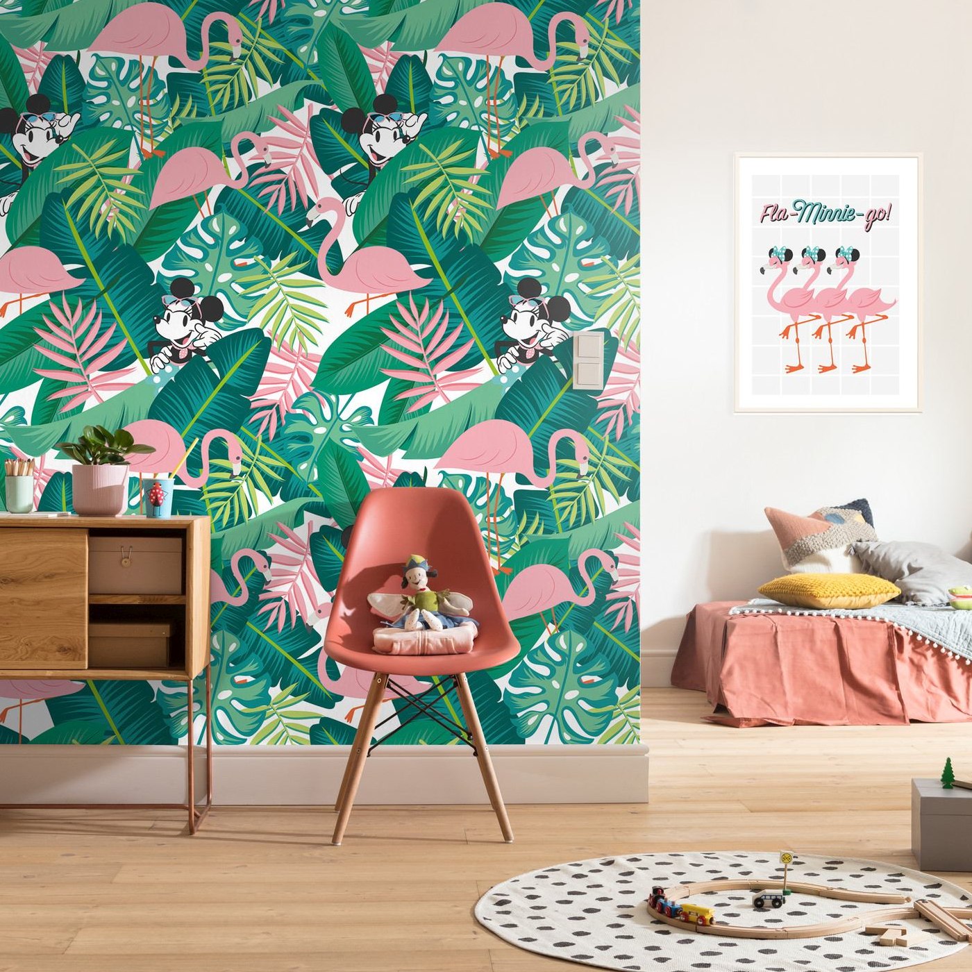 Komar Fototapete Disney Minnie Tropical 280 x 200 cm Vlies Maus Entdeckungstour Flamingo