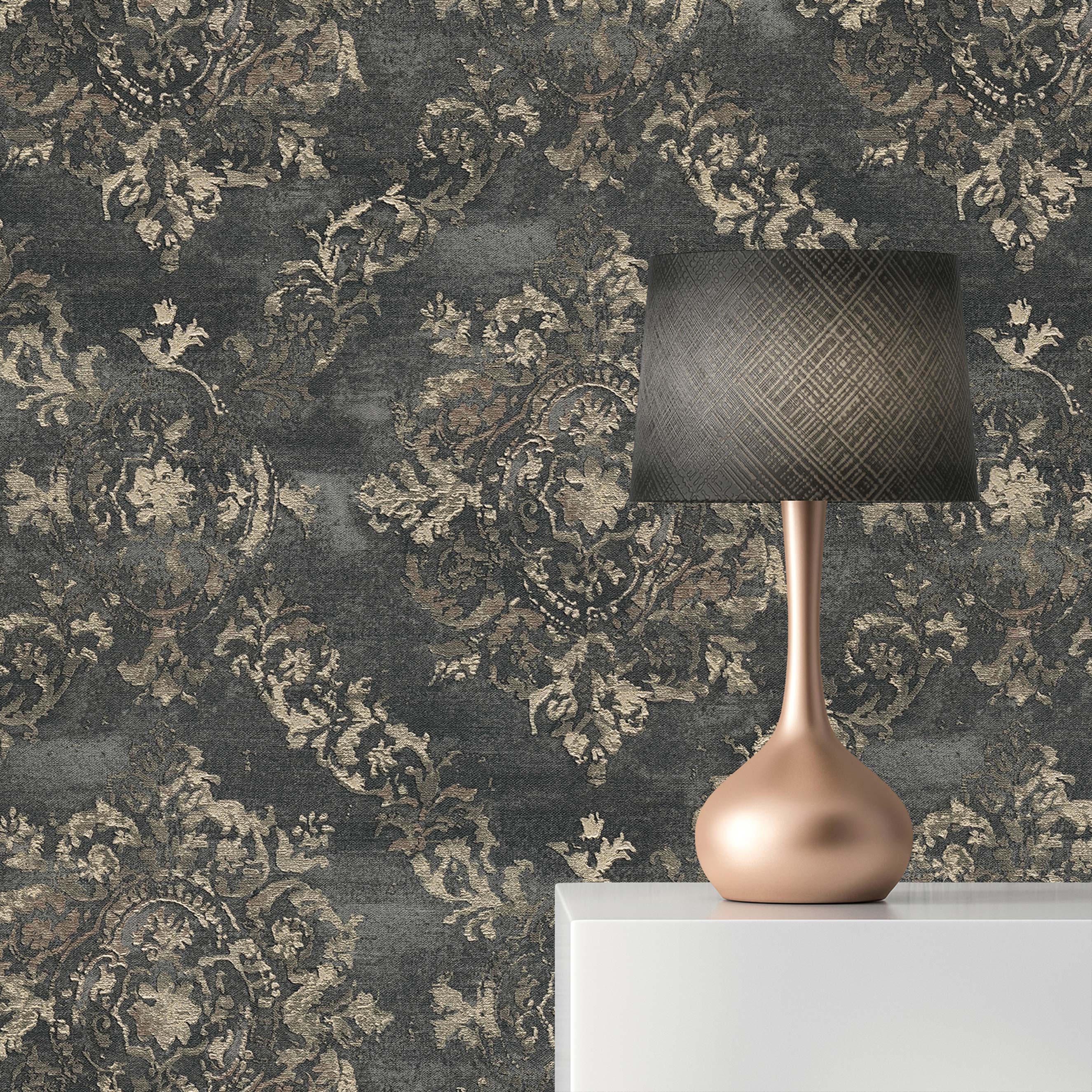 Tapete Barock Nicolo M1-No.1850 Vliestapete Umbragrau Perlbeige Ornamente Klassik