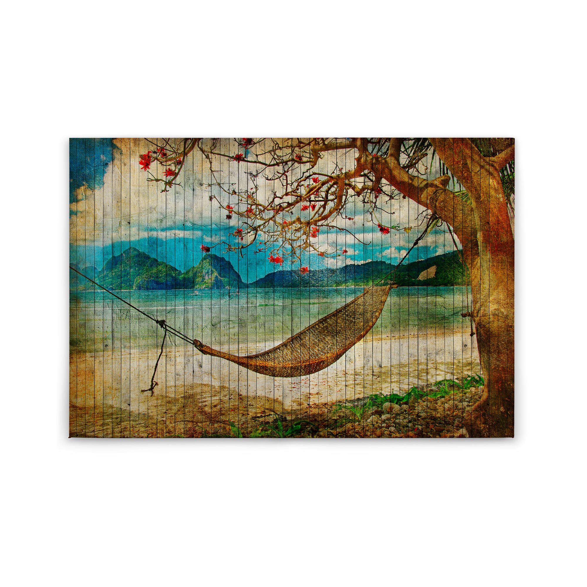 Tadessi Leinwandbild Meer Hängematte - 60 x 90 cm - M1-No.50202 - Keilrahmen in Braun Beige