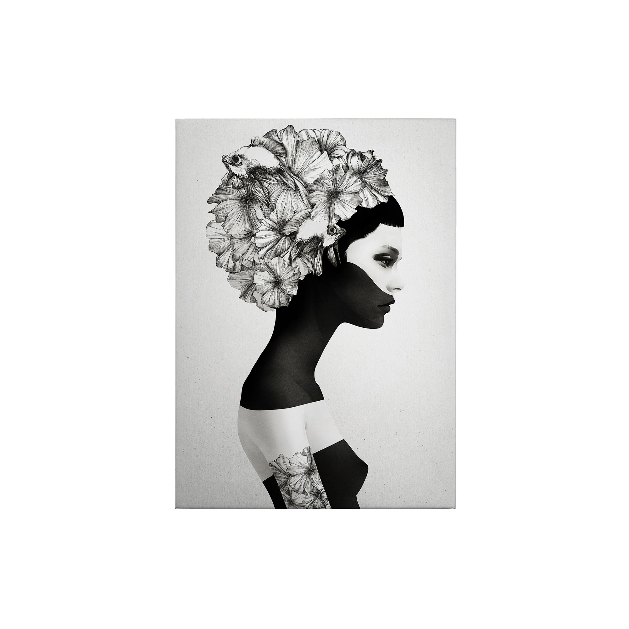Tadessi Leinwandbild Frau - 70 x 50 cm - M1-No.50415 - Keilrahmen in Weiß Schwarz
