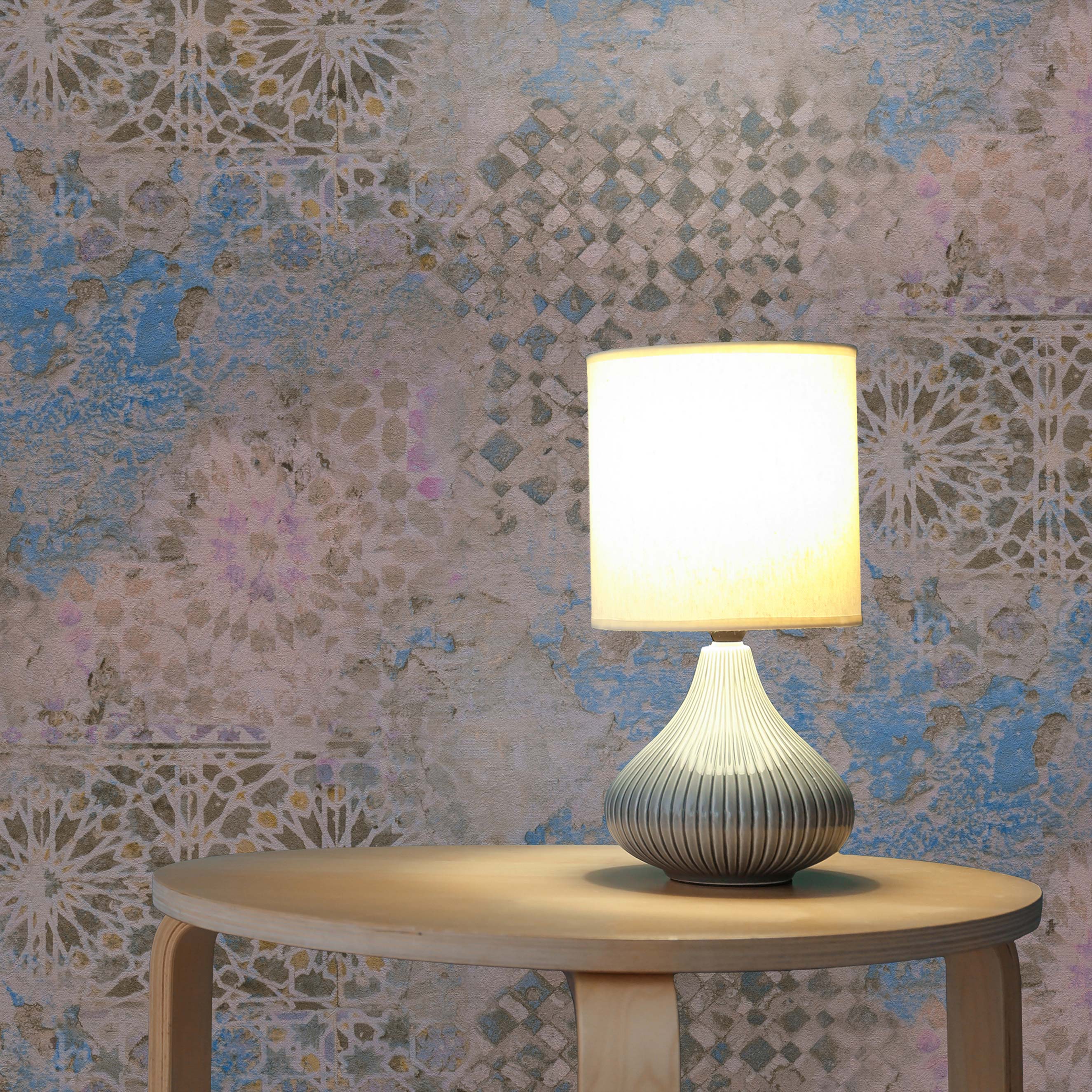 Tapete Fliesen Azzura M1-No.604 Vliestapete Blau Beige Ausgefallene Tapete