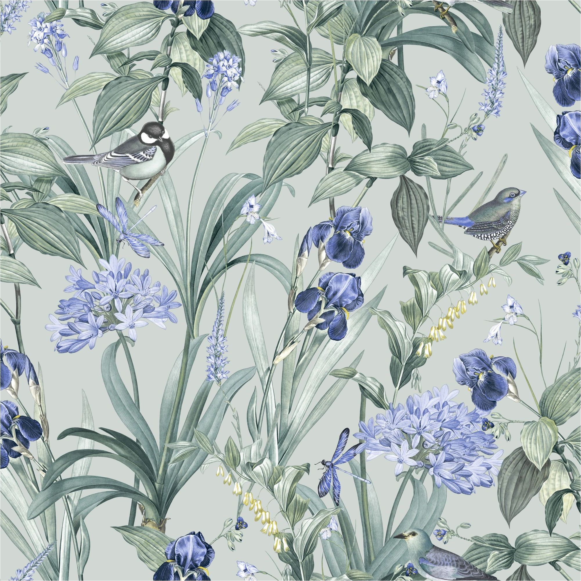 Vliestapete M64784D Botanique Grün Blumen Vögel Vlies 1.06 x 10.05 m Ugépa