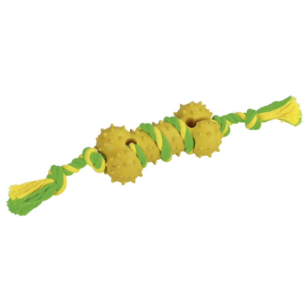 Hundespielzeug | Knochen | Vollgummi | Baumwolle | grün-gelb | 30 cm
