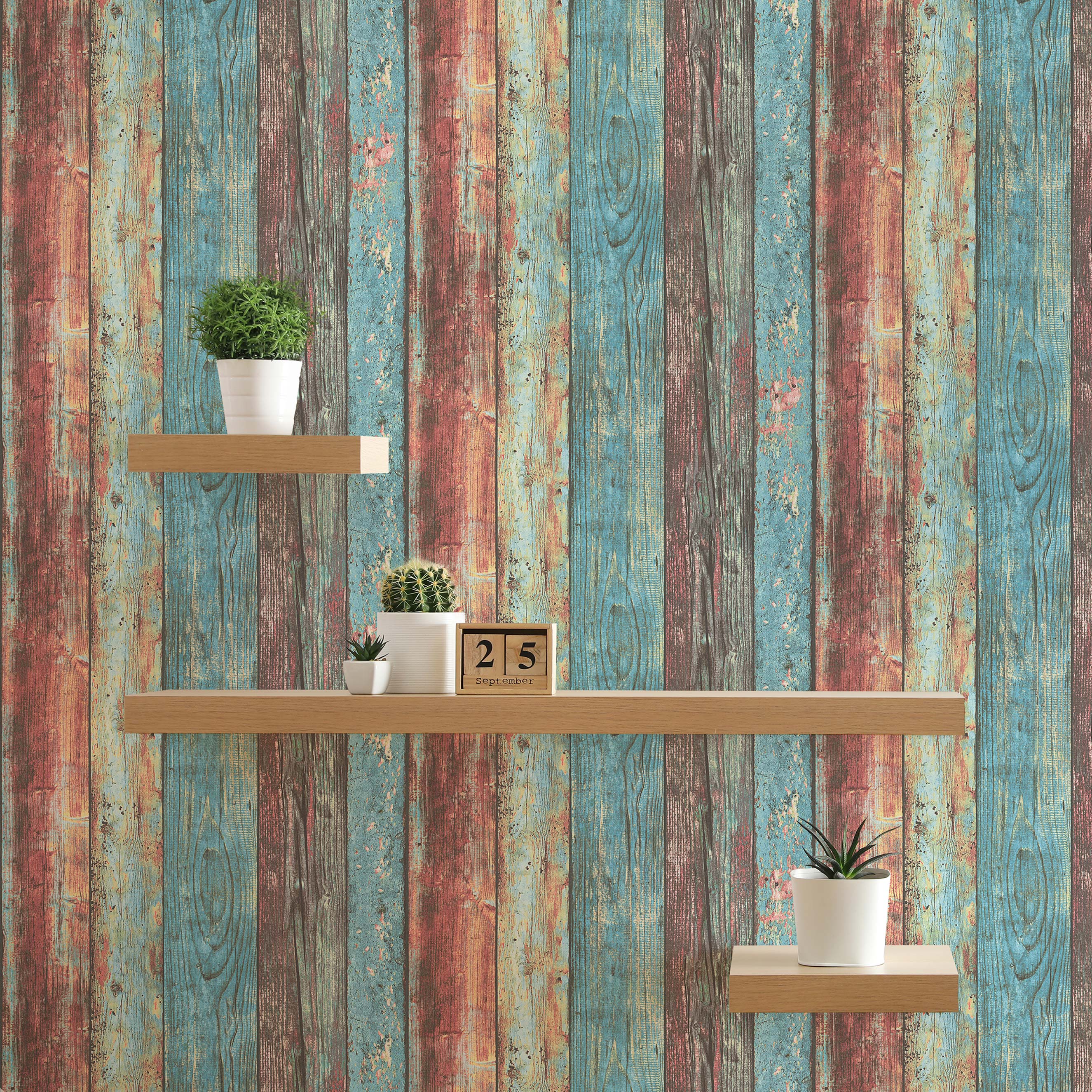 Tapete Holz Mateo M1-No.46 | Vliestapete | Bunt | Blau | Tapete in Holzoptik