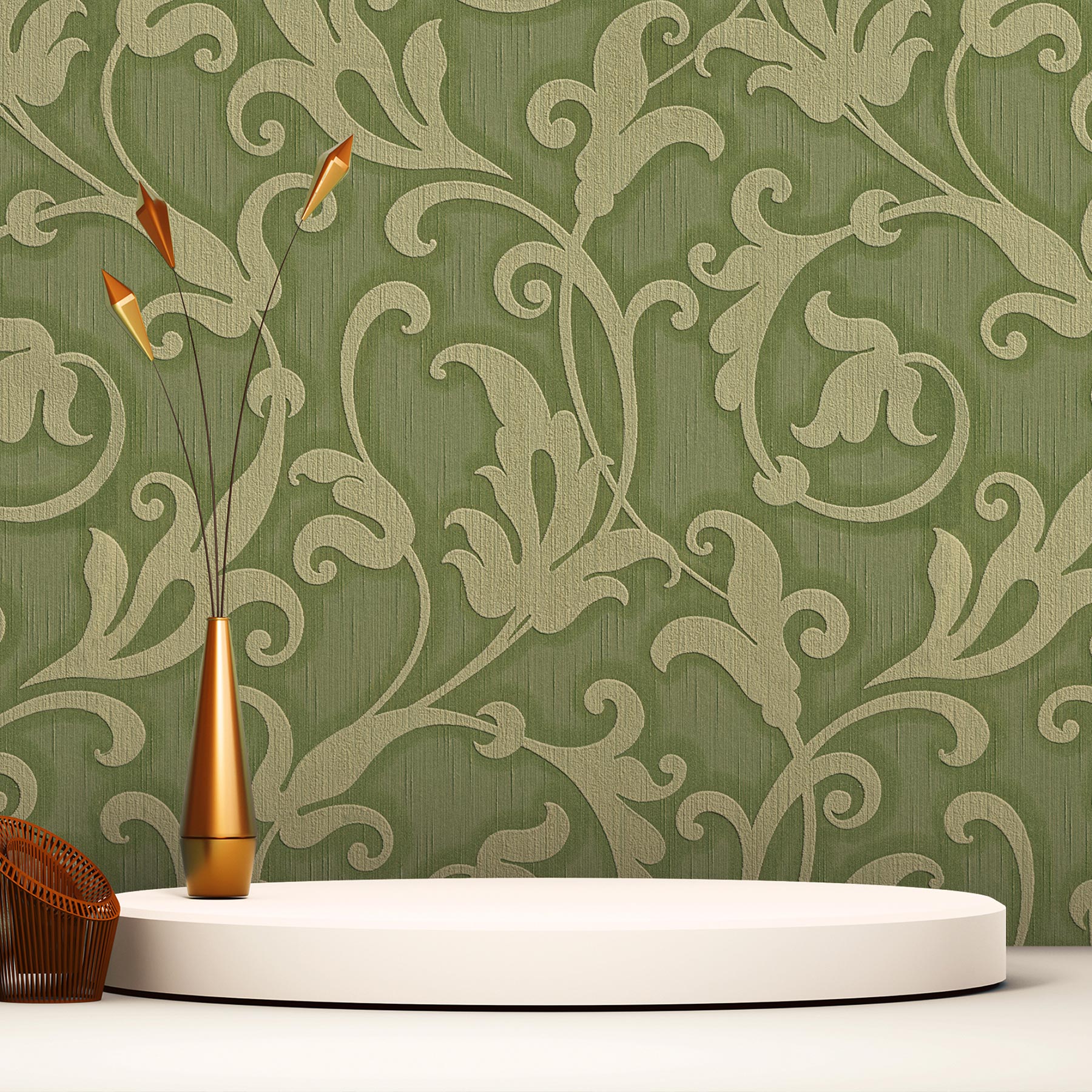 Tapete Barock Nicolo M1-No.3766 Vliestapete Grün Metallic Klassik Barocktapete