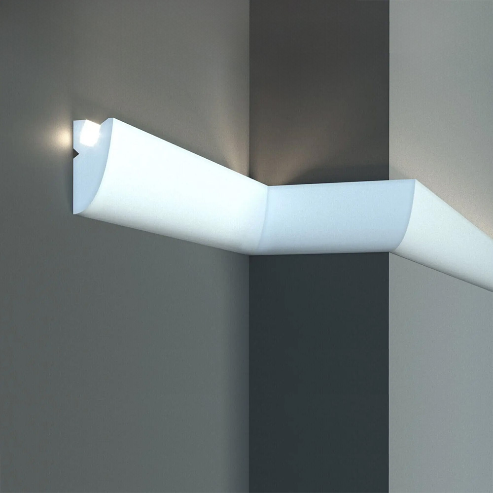 Elite Decor Moulure de plafond lumineuse KD304| Polystyrène 45 x 95 x 1150 mm Blanc Corniche LED