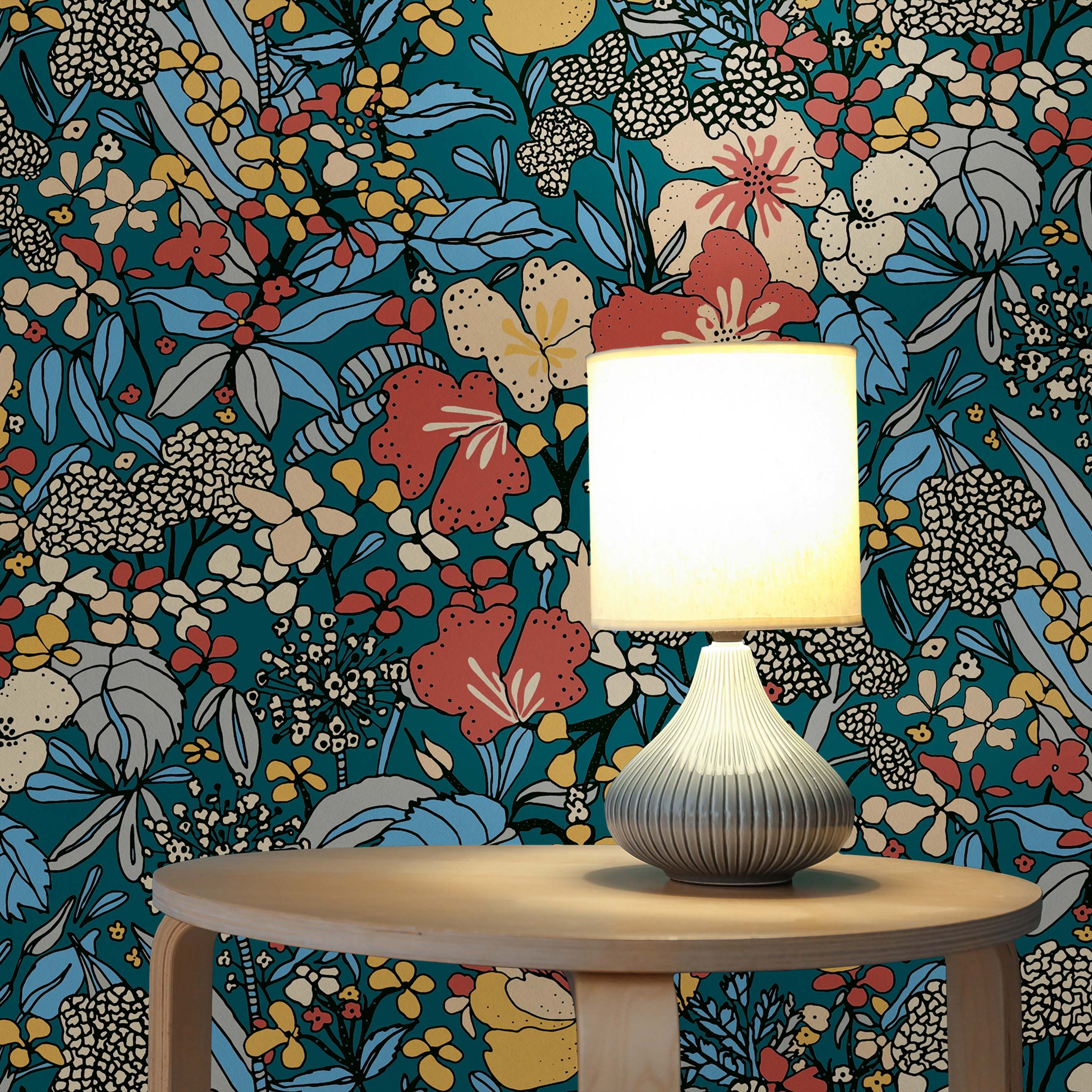 Tapete Wald und Blätter Camilla M1-No.566 Vliestapete Bunt Blau Dschungeltapete