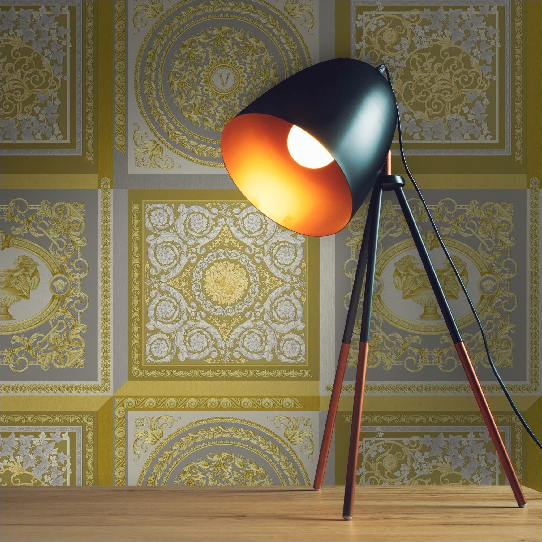 Tapete Versace Barock M1-No.11535 | Vliestapete Design | Gold | Silber | Floral | Ranken | Medusa
