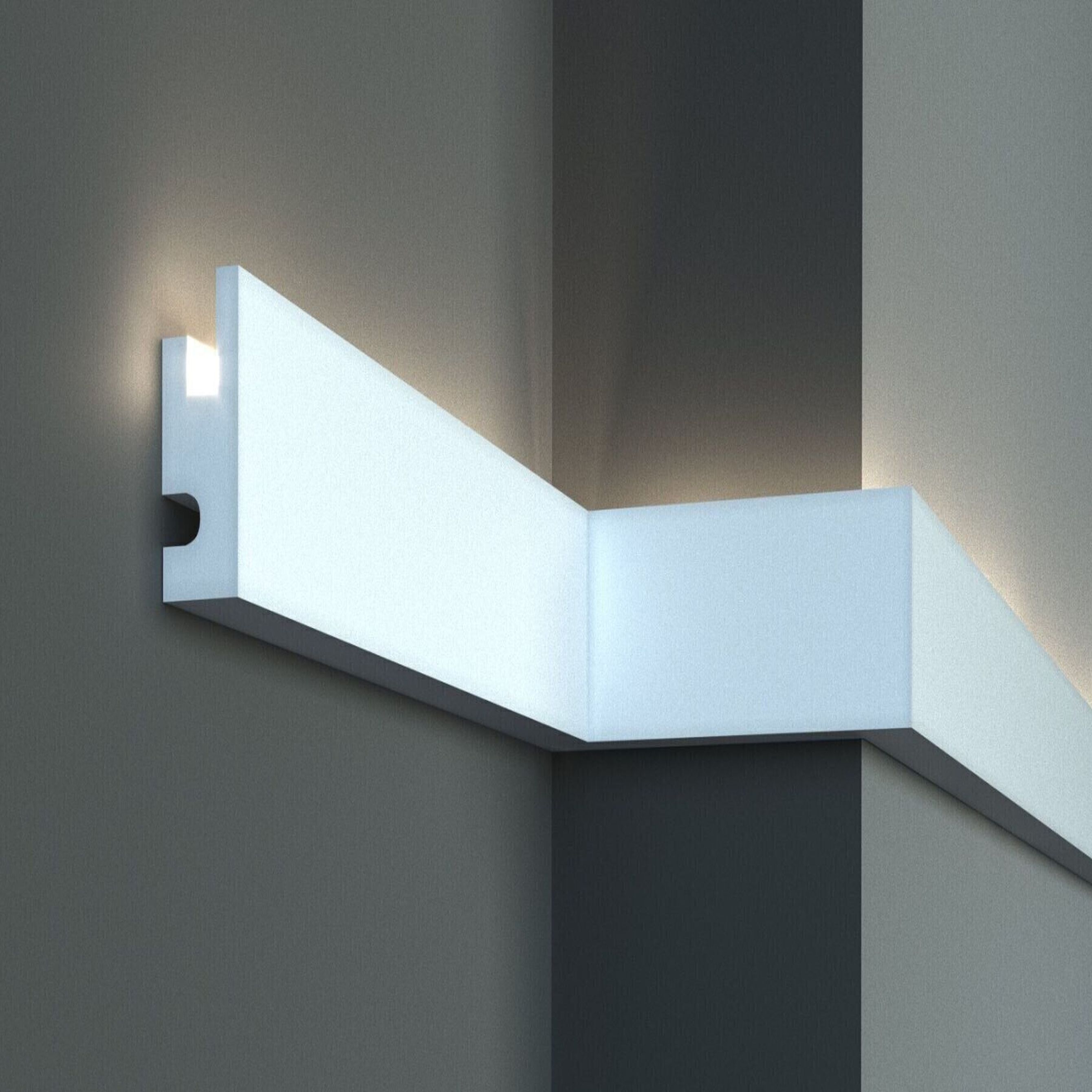 Elite Decor Moulure lumineuse KD301| Polystyrène 90 x 40 x 1150 mm Blanc Corniche de plafond LED