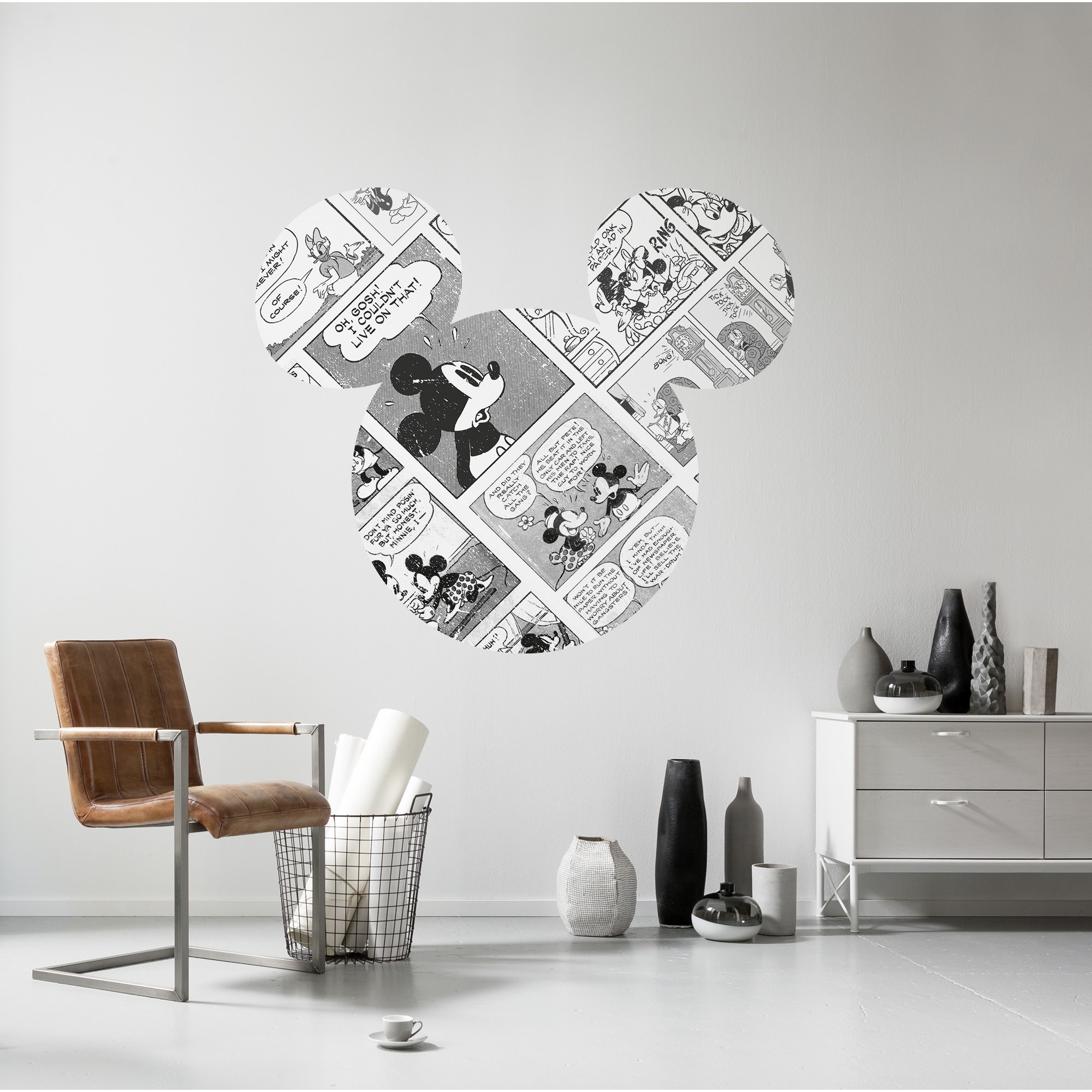 Carta da parati fotografica Komar Disney Dot Mickey Head Comic Cartoon 125 x 125 cm Adesivo da parete Tessuto non tessuto autoadesivo
