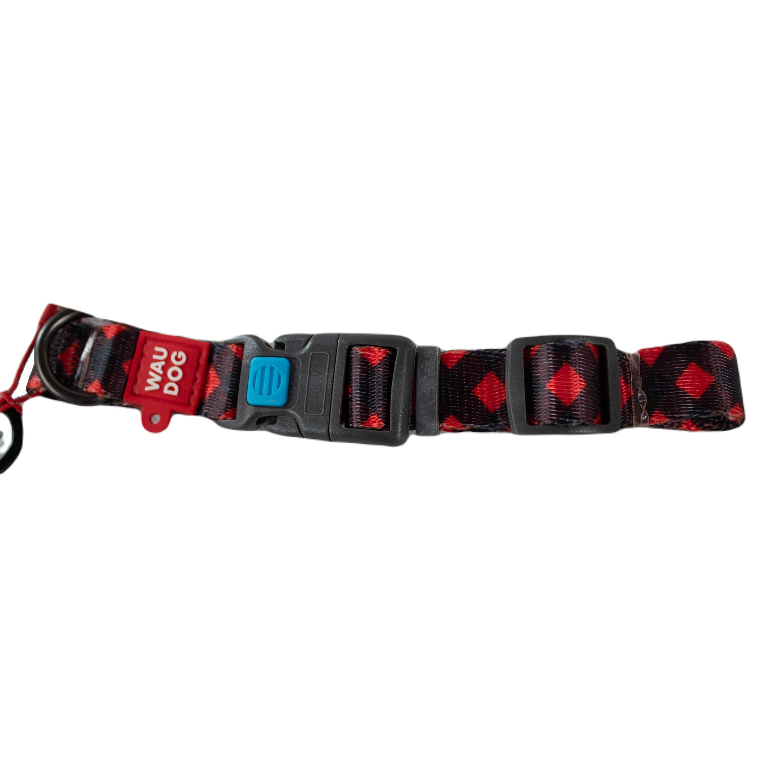 WAUDOG | Hundehalsband | Rot Schwarz | versch. Größen | Kariertes Nylonhalsband für Hunde