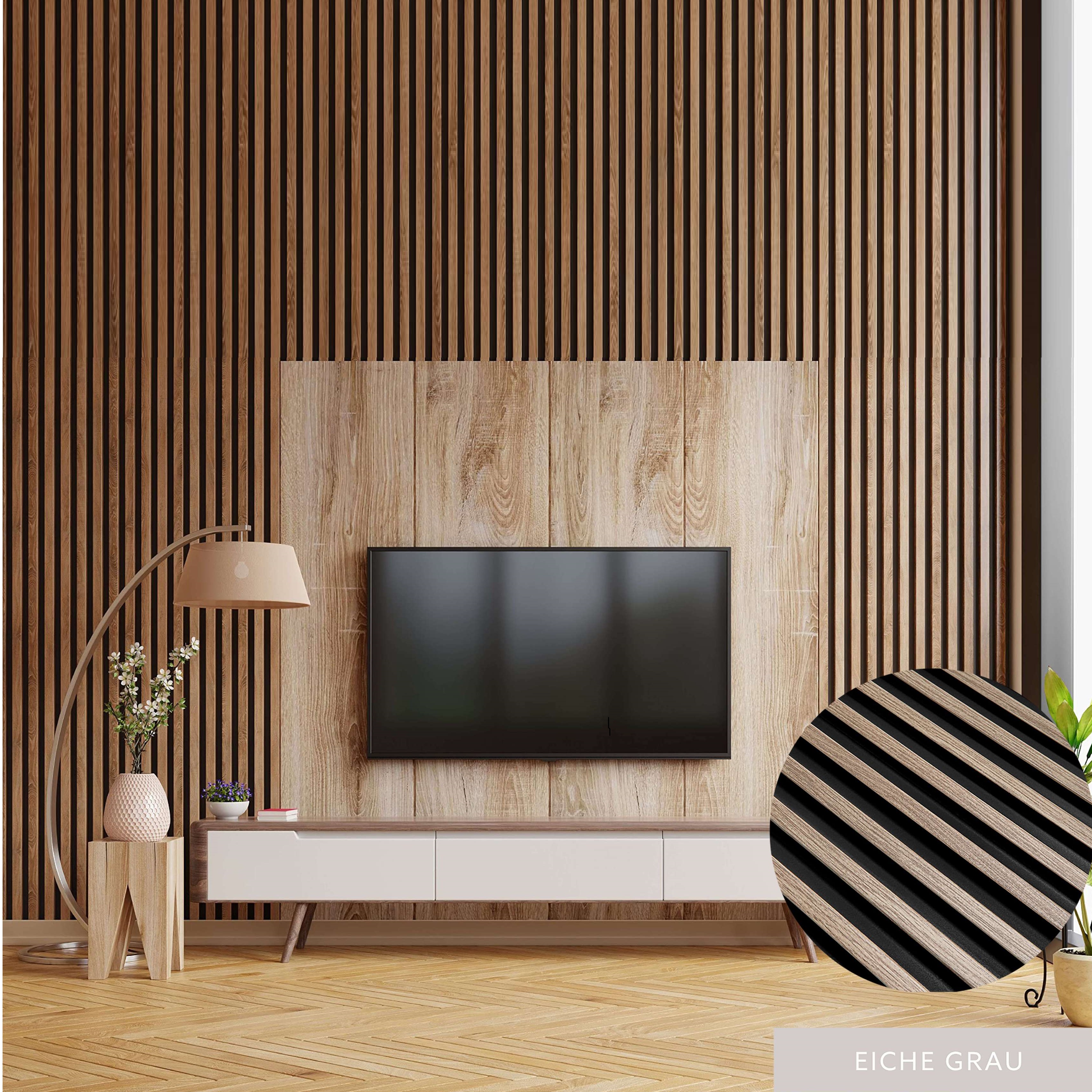 Mardom | Panneaux acoustiques 3D "0047" | H: 2700 mm x B: 120 mm | Chêne Gris | Moderne
