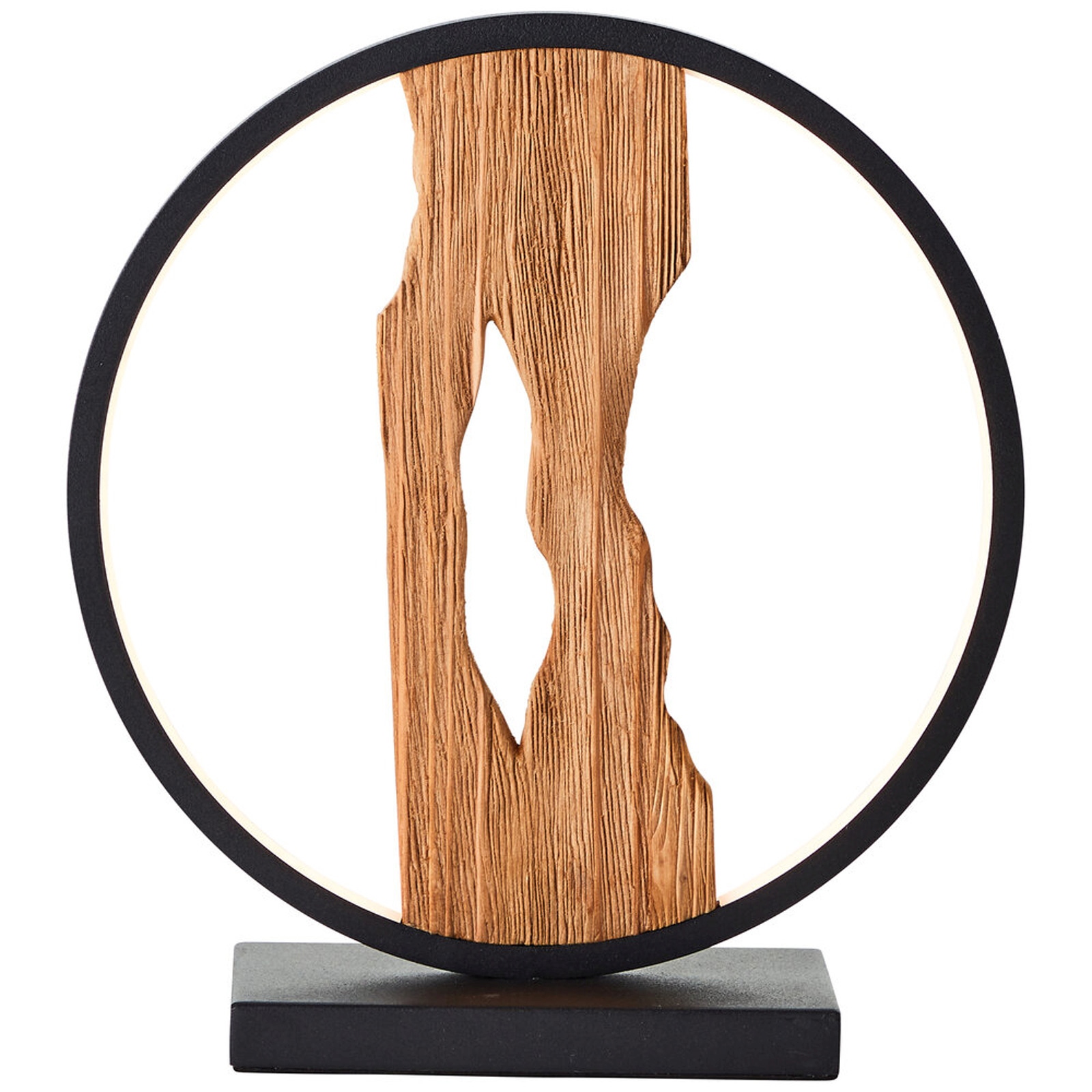 LED Tischleuchte 27.8 x 25.8 x 8.5 cm Braun Holz Tischlampe Modern Landhaus Lichtfarbe: Warmweiß