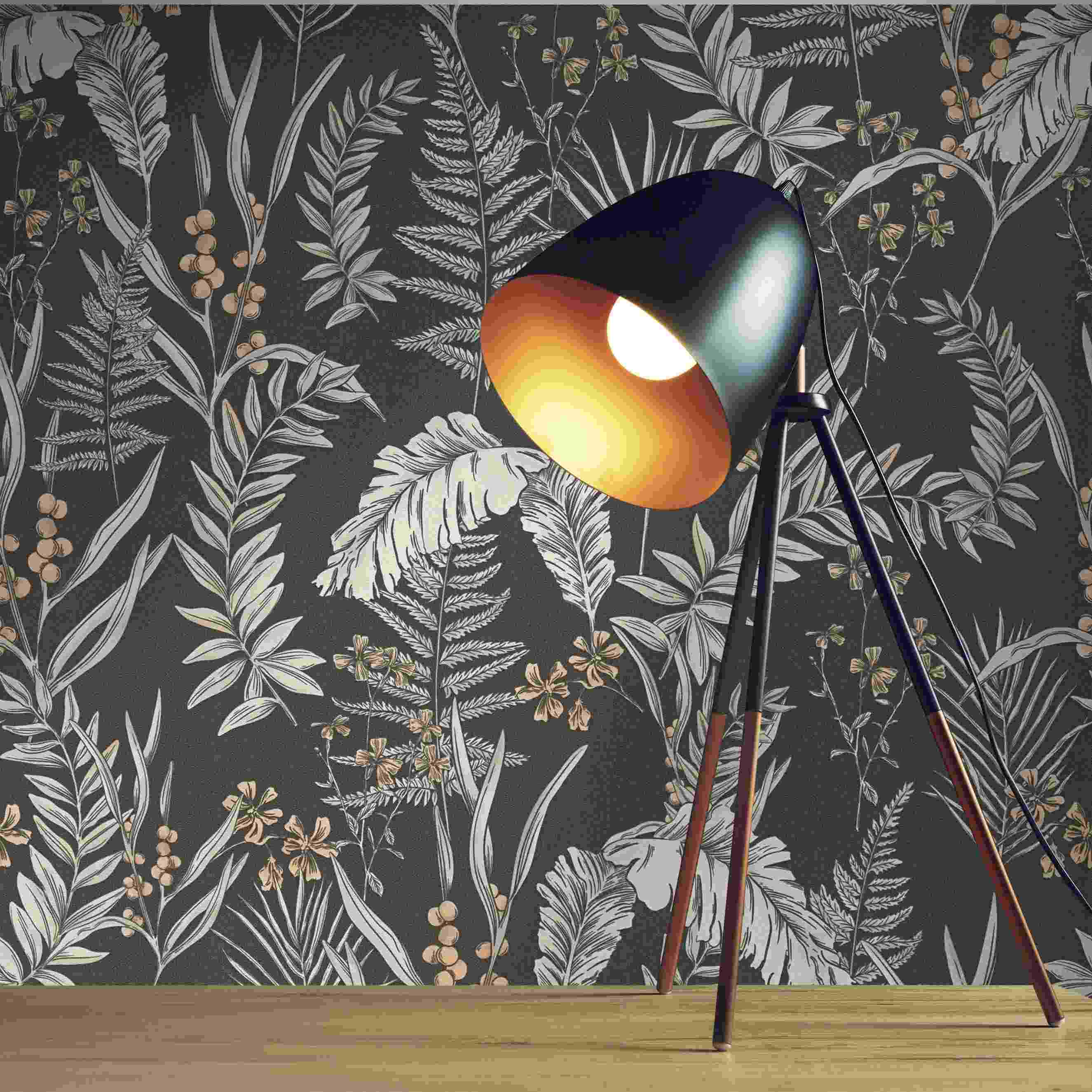 Tapete Florentin Blumen M1-No.4517 | Vlies | Schwarz | Weiß | Floral | Tadessi | 10.05 x 0.53 m