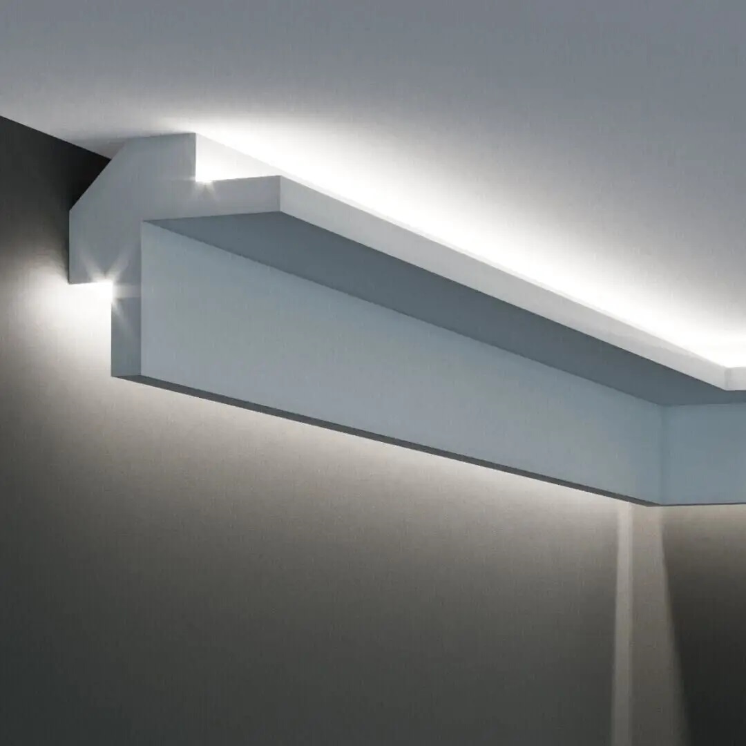 Elite Decor | Lichtleiste KD503 | Polystyrol | 84 x 84 x 1150 mm | Weiß | Styropor Zierleiste