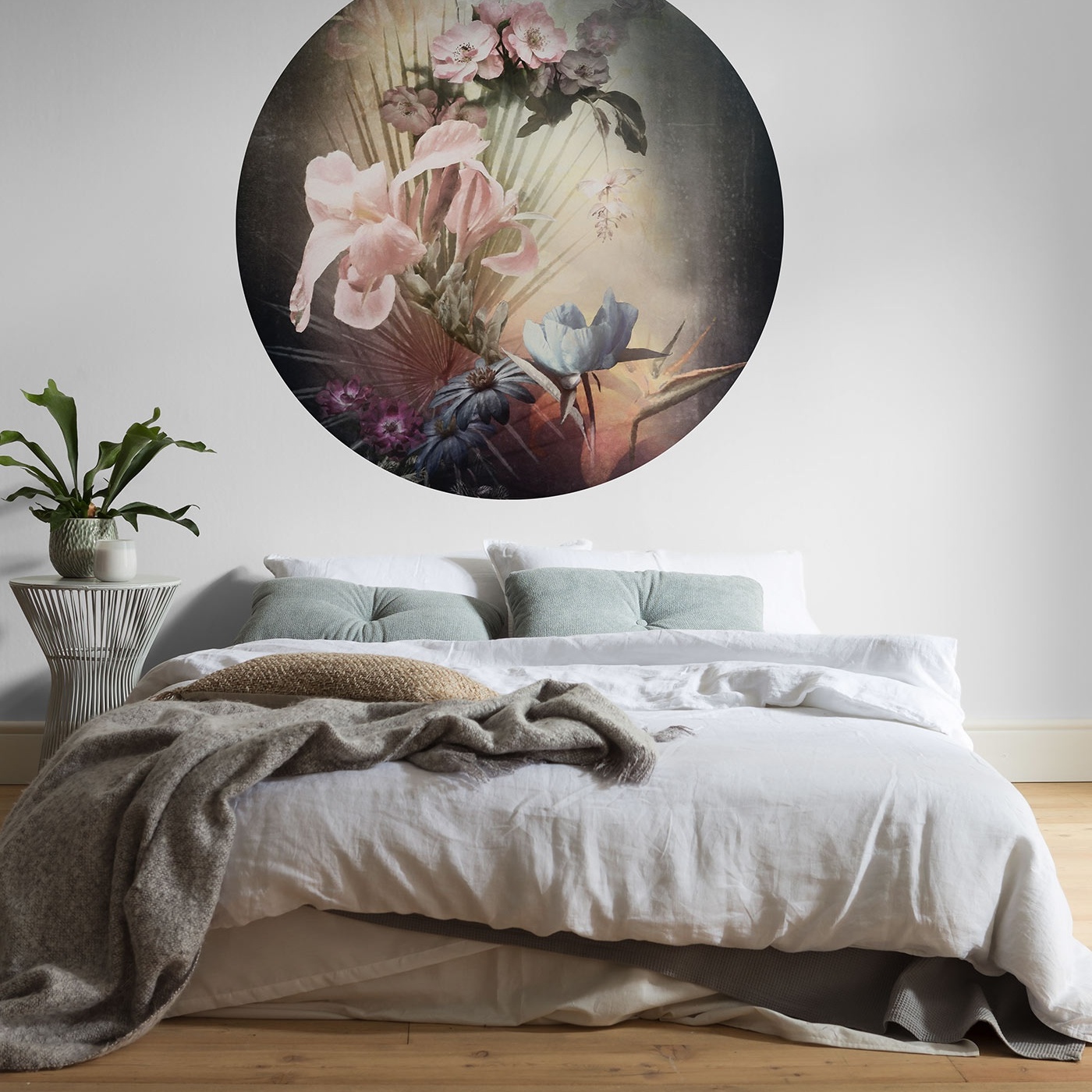 Komar Papier Peint numérique Photo sur Intissé Disney Magie des fleurs 125 x 125 cm Autocollant rond