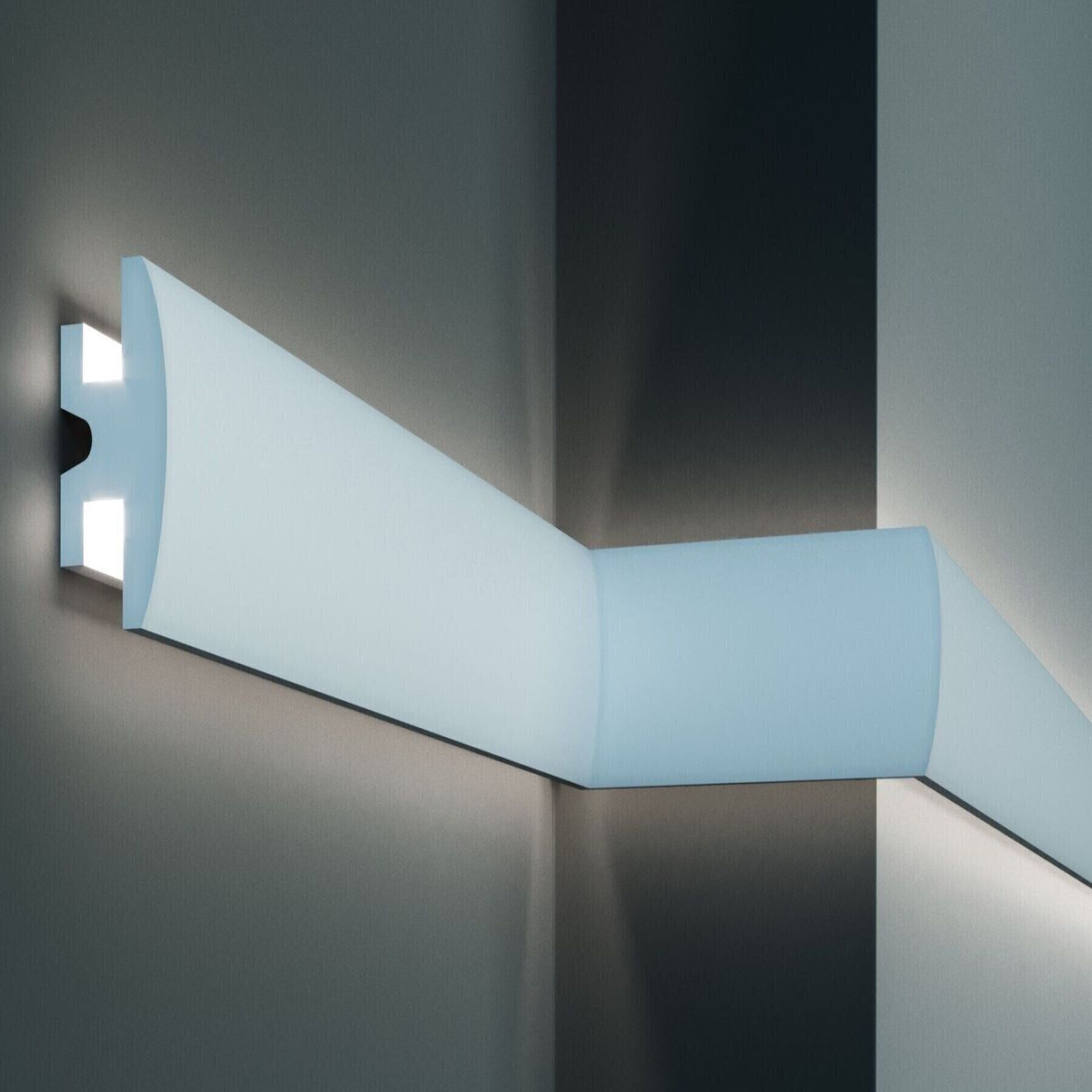 Elite Decor Moulure lumineuse KD305| Polystyrène 90 x 50 x 1150 mm Blanc Corniche de plafond LED