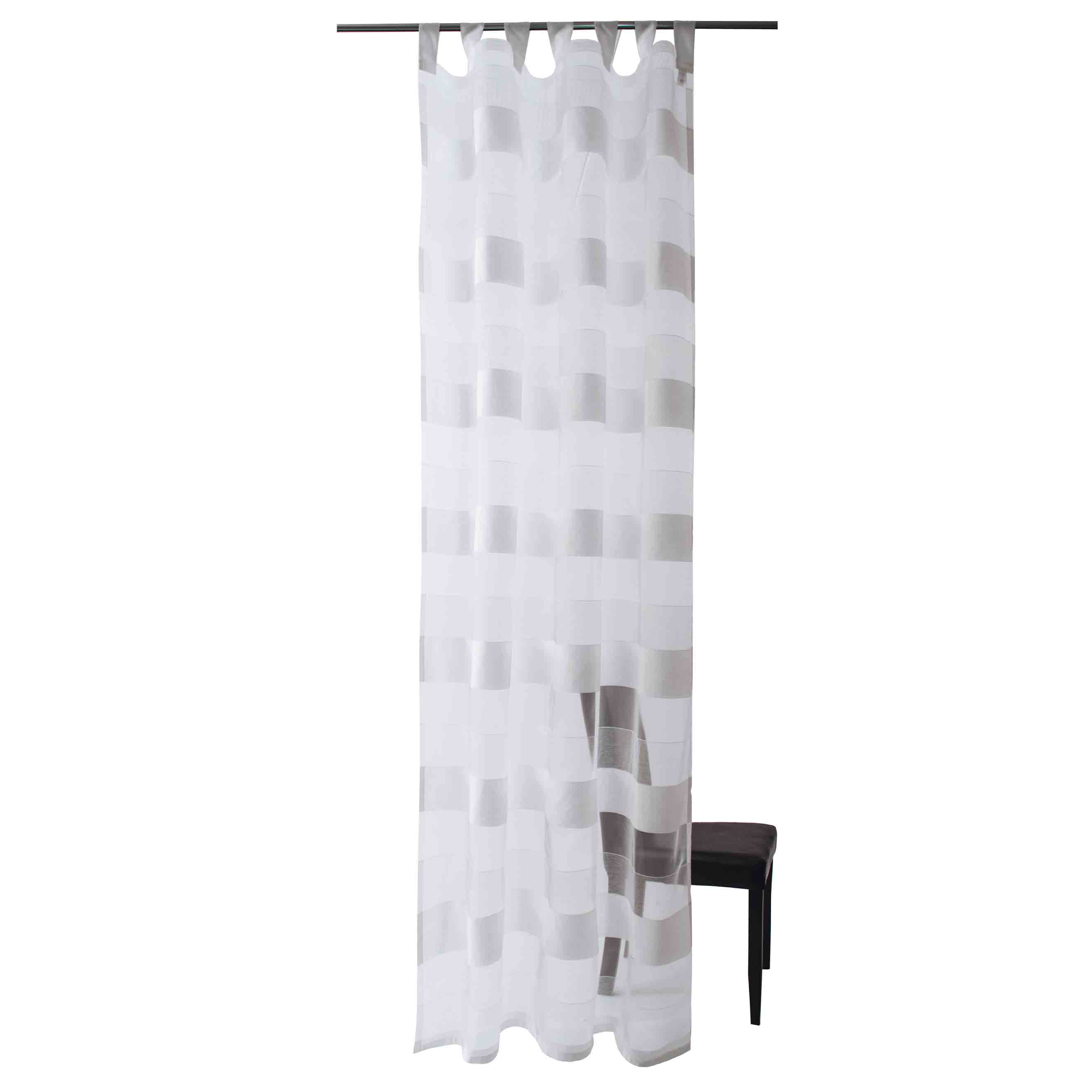 Schlaufenschal Gabriele V3-No.4 | Weiß | Vorhang mit Schlaufen | Streifen halbtransparent | Gardine
