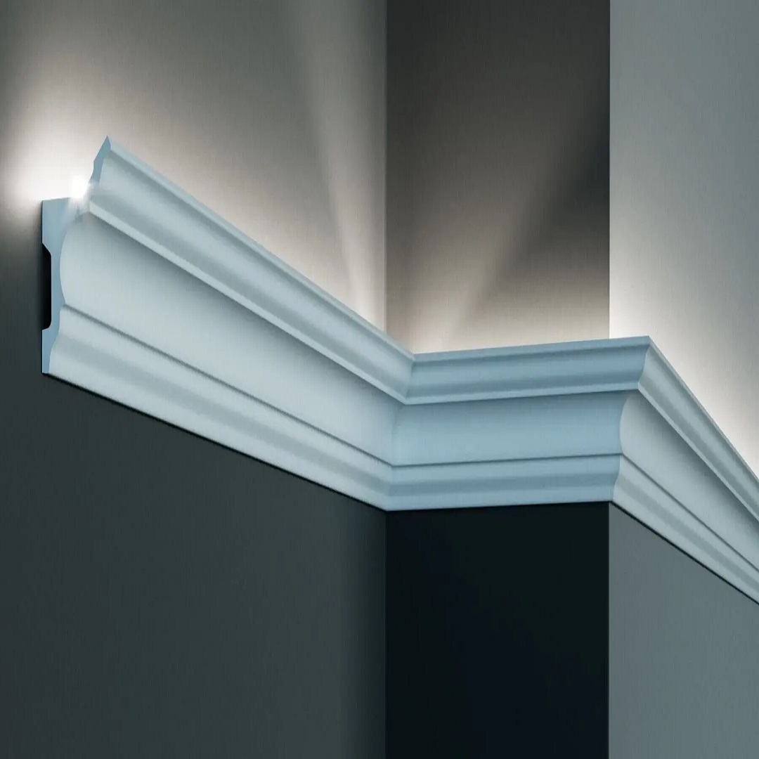 Elite Decor Moulure lumineuse KF717 | Polyuréthane 81 x 45 x 2000 mm Blanc Corniche LED